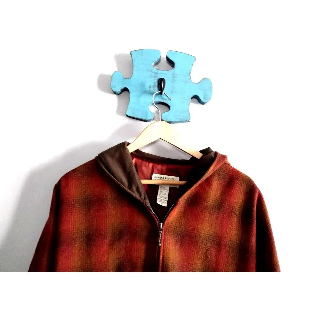 80s Banana Republic Mill Valley Vintage Wool Jacket Small Plaid Coat Cabincore